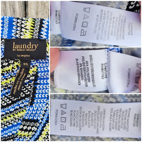 Stripe Patchwork Dress Stretch Surplice Size XS Laundry Shelli Segal Green Blue - Picture 4 of 8